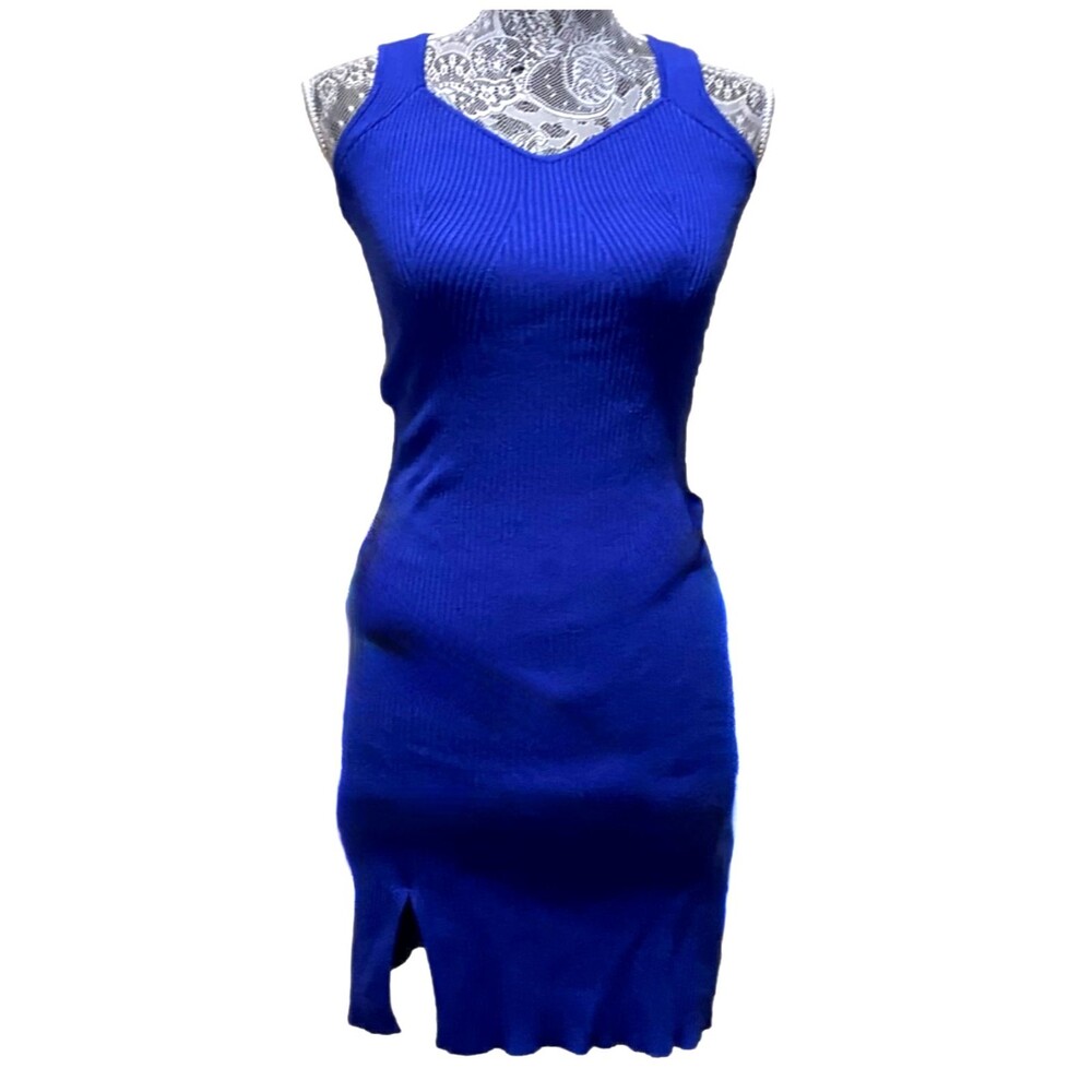 Olive + Oak Womens XS Blue Ribbed Knit Bodycon Tank Mini Dress Sleeveless Club